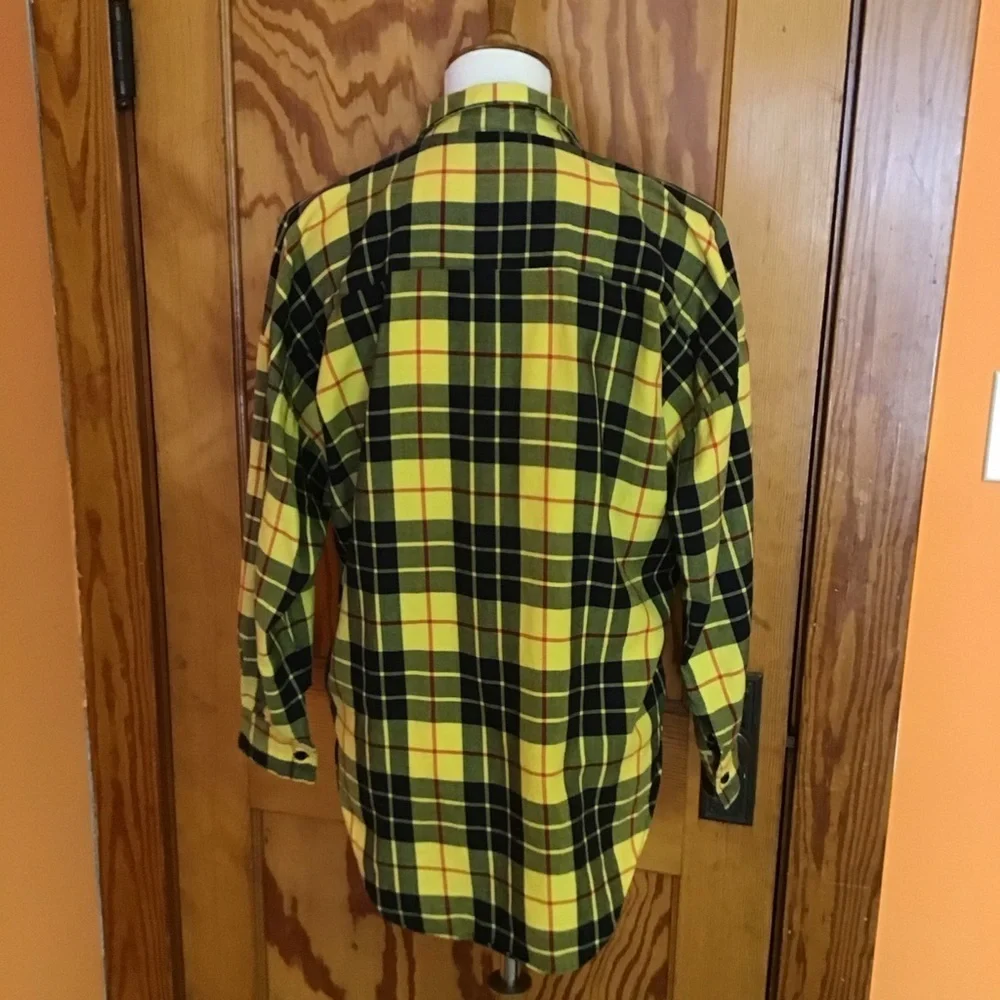 Vintage 90s Yellow Plaid Flannel Shirt Colors by Brooks Soft Grunge Preppy - Picture 11 of 11